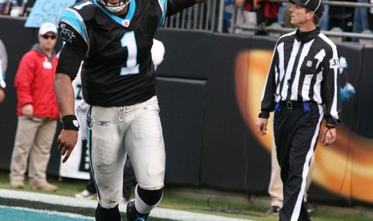 Cam Newton after scoring a touchdown