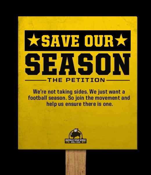 Buffalo Wild Wings Save Our Season Sign