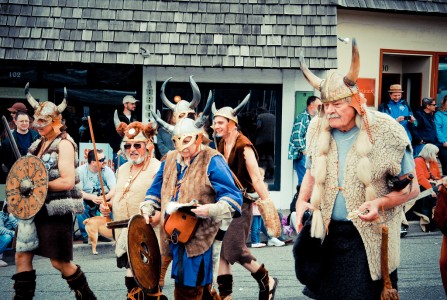 Old Vikings Marching Down a Street
