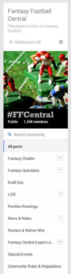 Fantasy Football Central Community Sidebar Screen